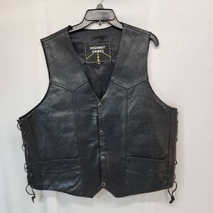 Highway Hawks Men’s Size XL Motorcycle Black Leather Riding Vest Side Ties
